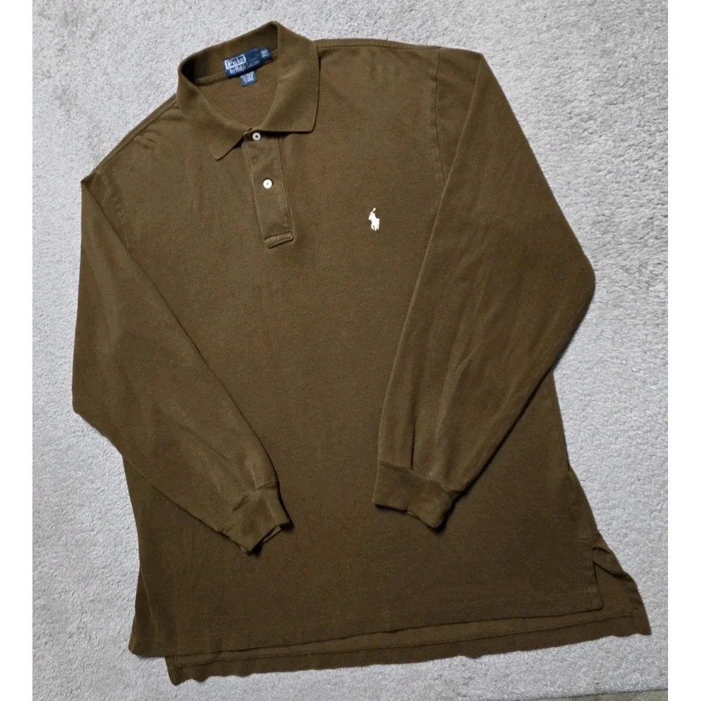 VTG 90s Polo Ralph Lauren Long Sleeve Polo Shirt Mens XLT Brown Pony Comfort